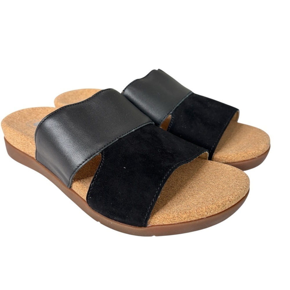 Revitalign Basque Orthotic Black Slide Sandals Cork Footbed Comfort Shoe Sz 9 B